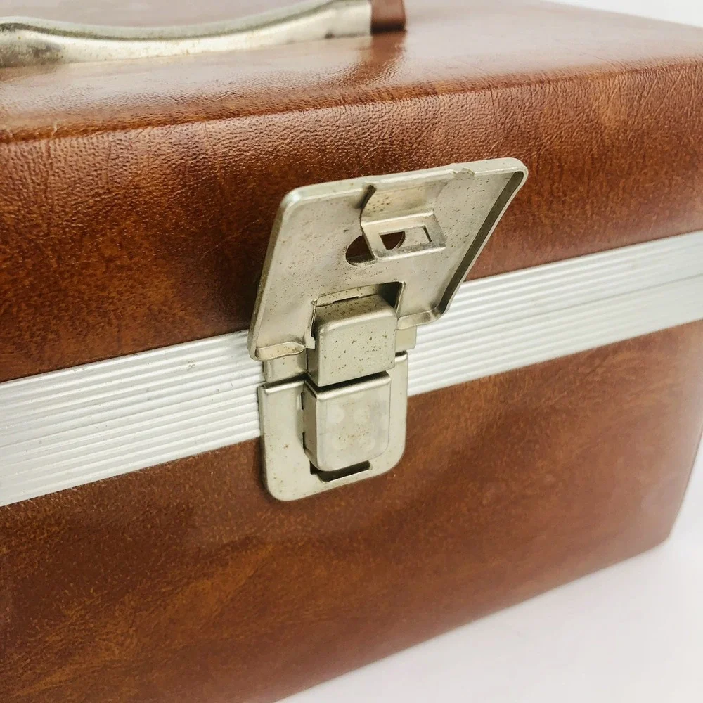 VTG Brown Faux Leather Travel Case Cosmetic Makeup Camera Carrier MCM 1960s